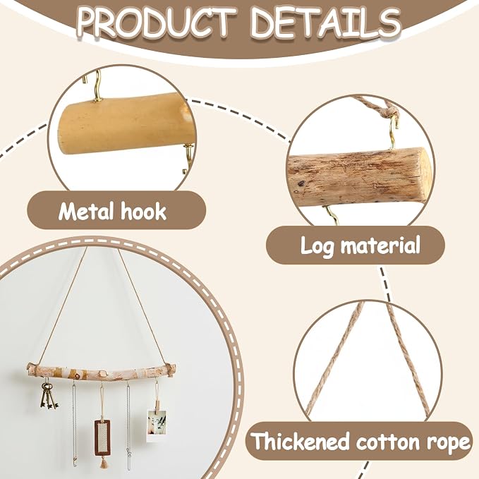 4 Pcs 15 Inch Driftwood Wall Hanging Jewelry Hanger Hanging Branch Decor - Image 3