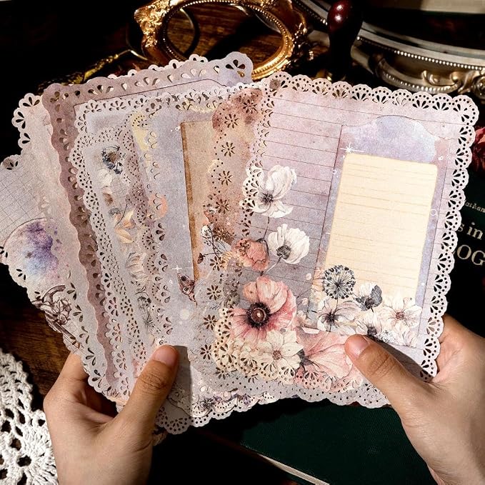30 Sheets Lace Edged Vintage Scrapbook Paper, Scrapbooking, Stationery Letter - Image 6