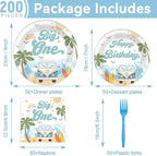 200pcs Summer Beach The Big One Party Plates Napkins Boy Surfing First Birthday - Image 2