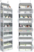 Yecaye 2 Pc Over The Door Organizer with 5 Bins 10 Side Pockets, 44lbs Load Hanging Bathroom and Bedroom Organizer, Behind The Door Hanging Organizers for Nursery Newborn Baby Essential Stuff Grey