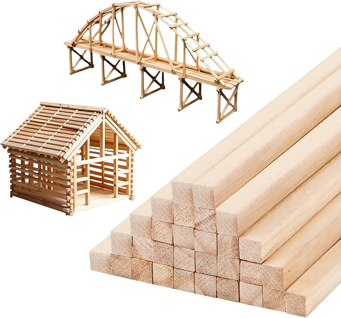 24 Pcs Balsa Wood Sticks 1/2 x 1/2 x 12 Inch balsa Wood Strips Hardwood Square by Buynow