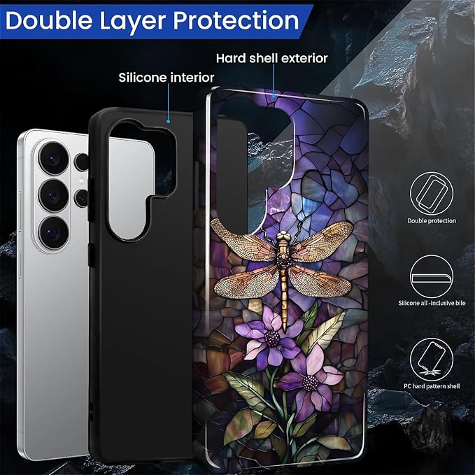 for Samsung Galaxy S26 Ultra Case, Stained Glass Dragonfly Pattern Glossy 2 in - Image 6