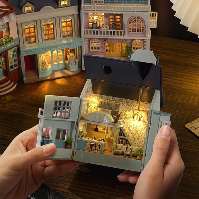 DIY Miniature House Kit, CUTEROOM Wooden Dollhouse Kit Mini House Making Kit - Image 5