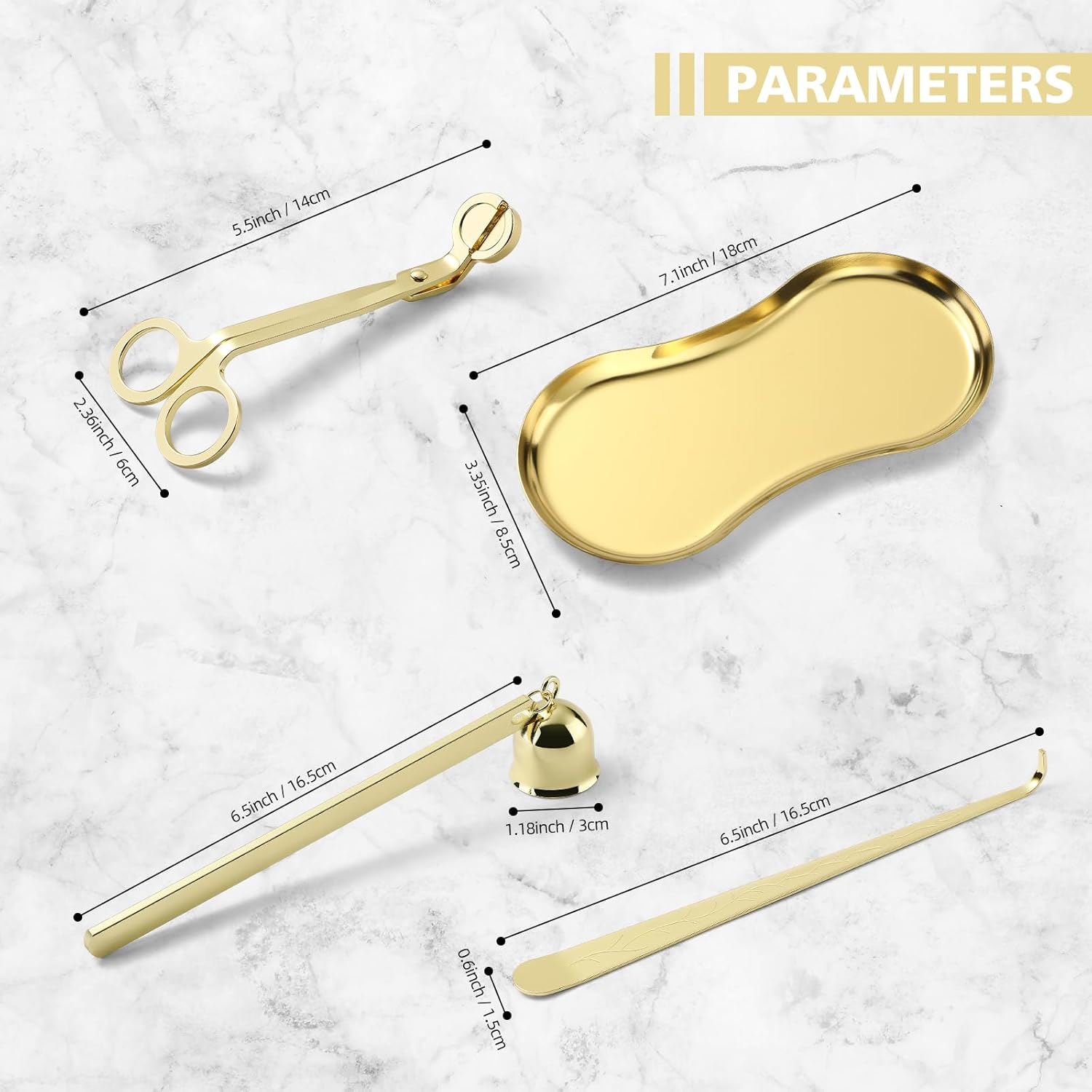 PATOISE 4 in 1 Candle Accessory Set, Candle Wick Trimmer Cutter, Candle Snuffer, Candle Wick Dipper, Tray Holder in Gift Package for Candle Aromatherapy Lovers(Mini 4PCS Gold)