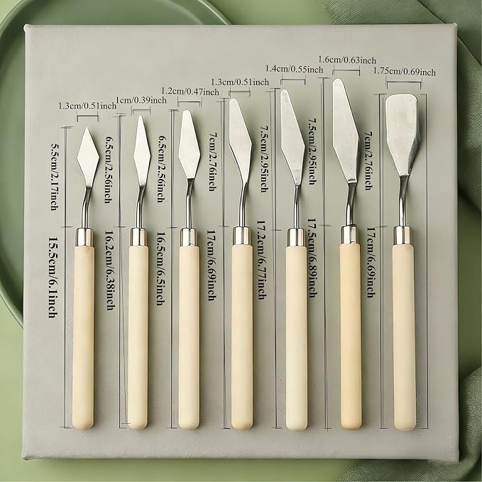 7 Piece Palette Knife, Stainless Steel Blades Oil Paint Knives Wood Handle | - Image 2