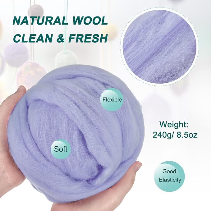 uxcell Needle Felting Wool, 8.5 Oz Nature Fibre Wool Yarn Roving - Image 2