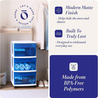 HOMZ Drawer Tower, 3-Tier Clear Blue Plastic Storage Organizer Cart, and - Image 4