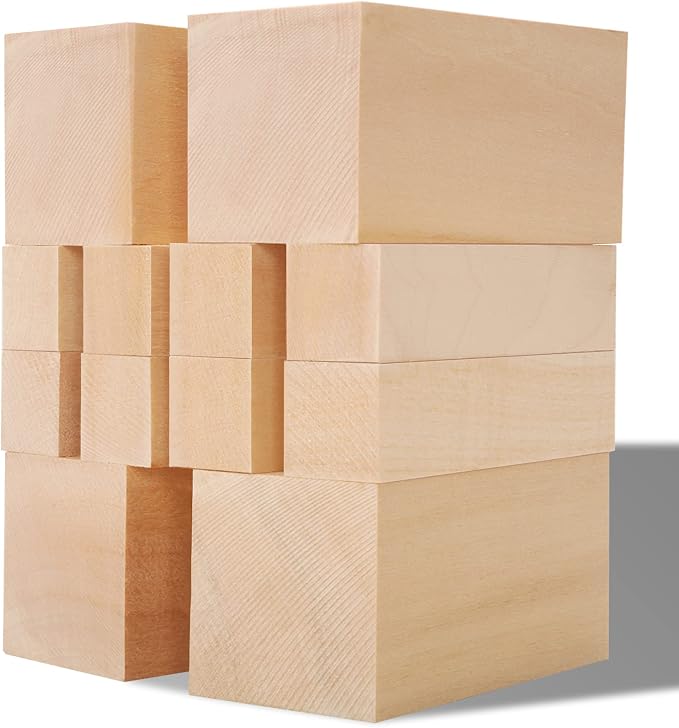 Unfinished Basswood Carving Blocks Kit, 12 Pack Rectangular Wooden Blocks by YIPLED