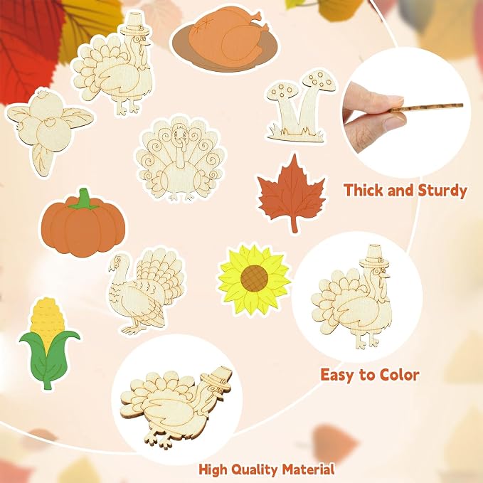 100 pcs Mixed Styles Thanksgiving Theme Unfinished Wooden Cutout Charms Pumpkin - Image 3