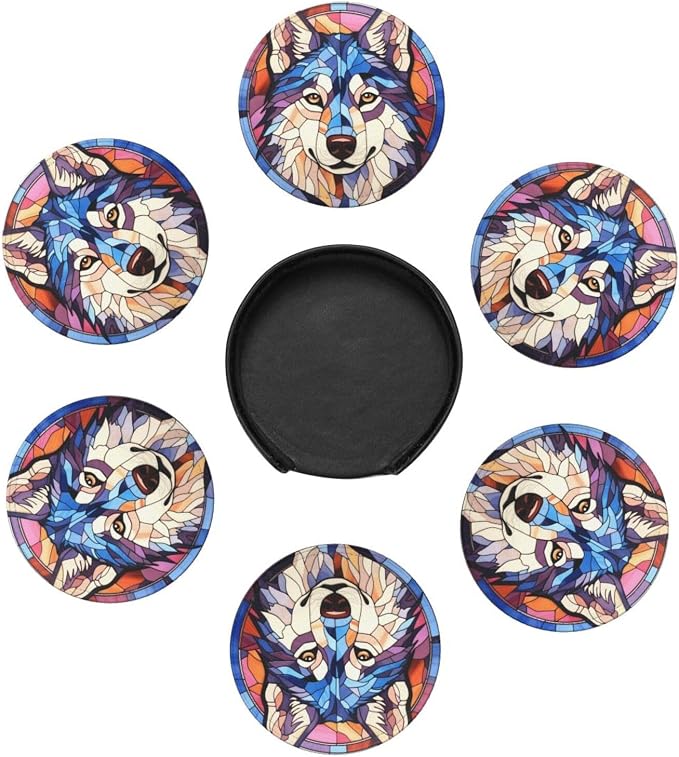 Drink Coaster Set of 6, Siberian Husky Dog Mom Lover Gift, Leather Drink - Image 4