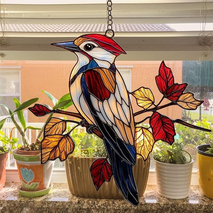 Red Woodpecker Acrylic Suncatcher Stained Glass Effect Window Car Hanging - Image 4