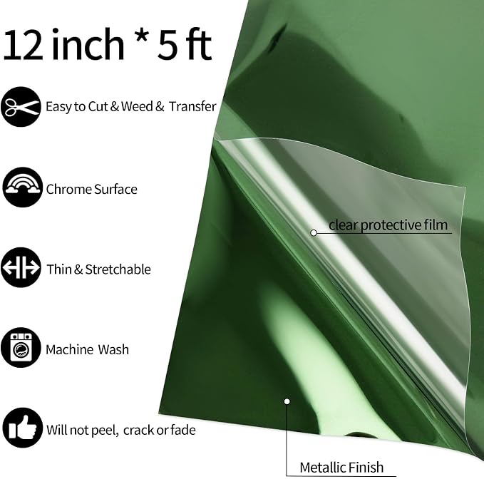 VINYL FROG Dark Green Metallic Foil Heat Transfer Vinyl Roll 12" x5ft Dark - Image 2