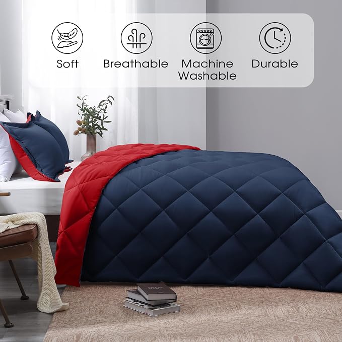 Basic Beyond Queen Navy and Red Comforter Set - Image 2