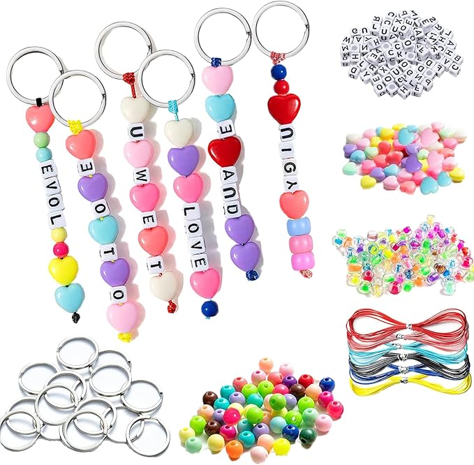 JehaYu 287 Pcs Bead Keychain Making Kit, DIY Beadable Keychains Supplies Key by JehaYu