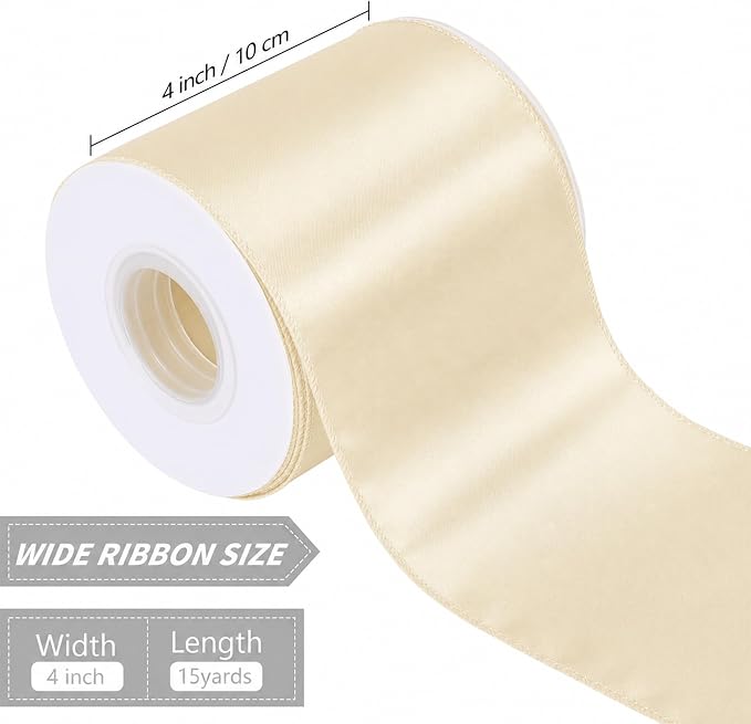 Ivory 4 Inch Continuous 15 Yards Satin Wired Ribbon - Image 2