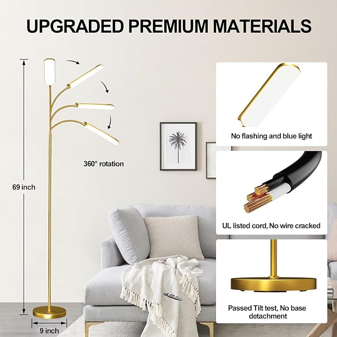 marctronic Gold Floor Lamp, 18W 1800LM Bright LED Floor Lamps - Image 6