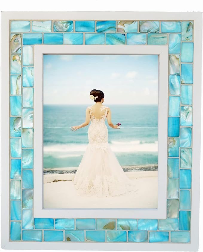 Picture Frame 5x7 Mother of Pearl Mosaic Photo Frame, Beach Tabletop or Wall by GIFTME5