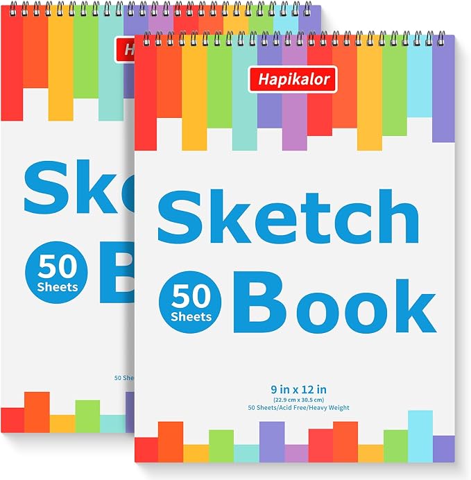 9" x 12" Sketch Book, Acid Free Artist Drawing Book Paper, Art Supplies by Hapikalor