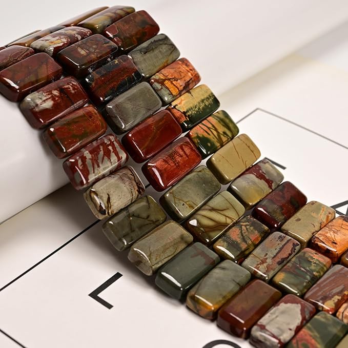 10x20mm Red Creek Stone Rectangle Gemstone Beads Jewelry Making | 20Pcs Natural by LangLong