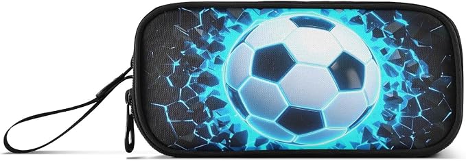 3D Soccer Football Blue Pencil Case Box Boys Girls Large Pencil Pouch Zipper - Image 6