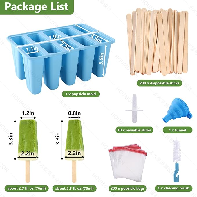 10-Count Popsicle Mold with 200 Sticks, 200 Bags, 10 Reusable Sticks | Silicone - Image 5