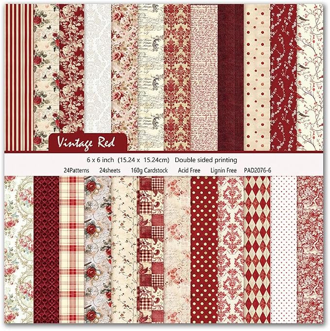 Scrapbook Paper & Scrapbooking Supplies, Vintage Red 6x6 Double-Sided Patterned by EASYHAUTE