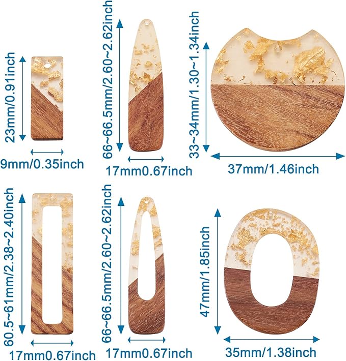 FASHEWELRY 12Pcs Resin & Walnut Pendants 6 Styles Rectangle Oval Bullet - Image 6