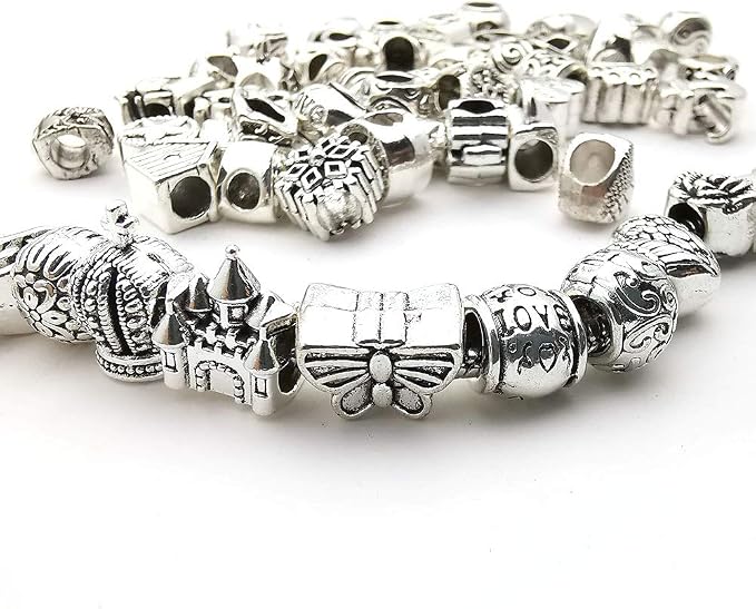 55pcs Assorted Alloy European Large Hole Beads Metal Spacer Charms Bead - Image 5