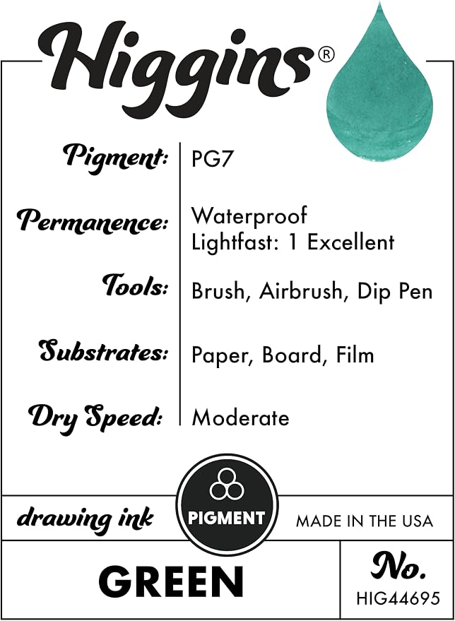 Higgins Green Pigmented Drawing Ink - Image 3