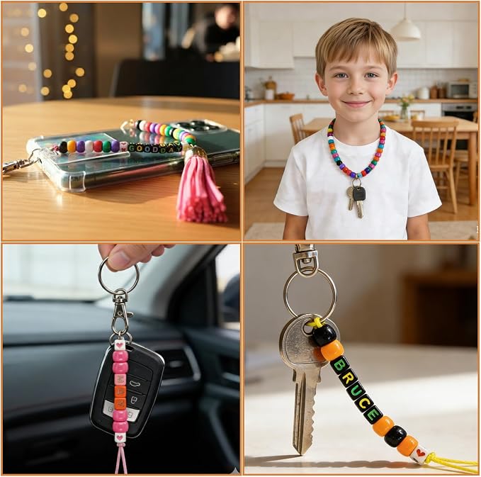 Aqltidiz DIY Beaded Keychain Making Kit, Heart Beads, Swivel Snap Hooks - Image 6