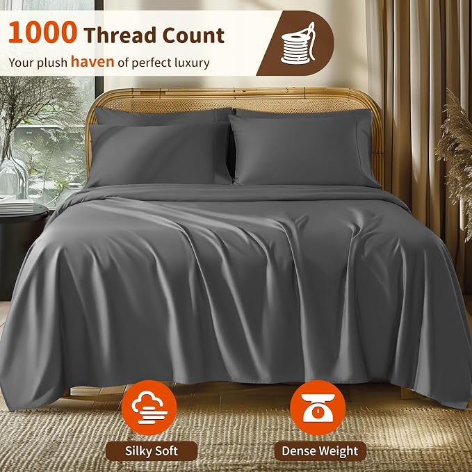 LBRO2M 1000 Thread Count 100% Egyptian Cotton Sheets Set 6 Piece Sets - Image 2