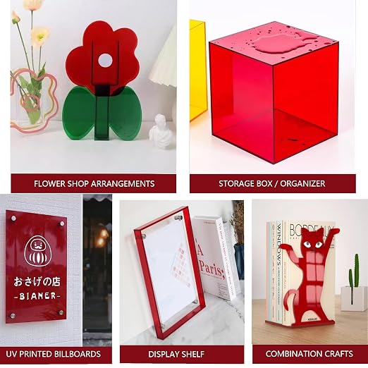6 PCS Red Transparent Cast Acrylic Sheets 8" x 12" x 0.118", Plexiglass Plastic - Image 2