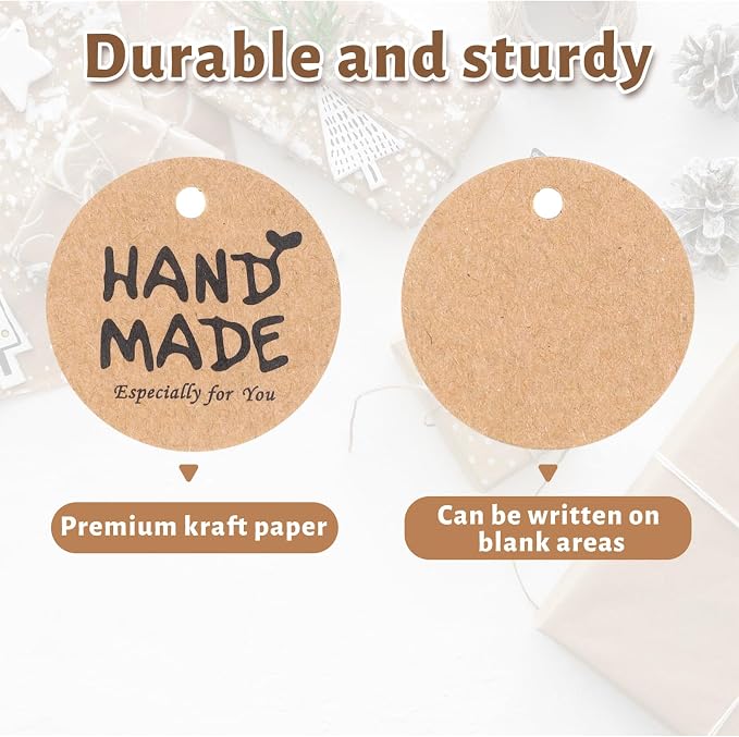 200PCS Handmade Tags with String Brown Gift Tags 1.2” Custom Tag - Image 3