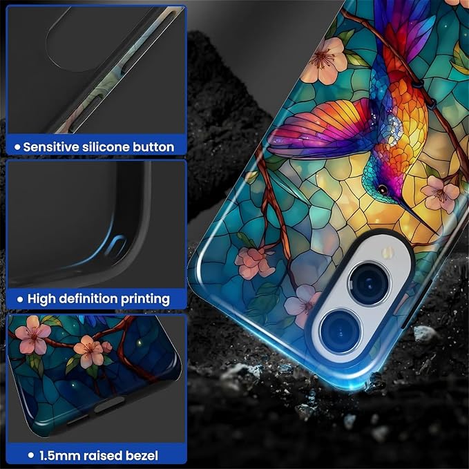 for Samsung Galaxy S25 Edge Case, Stained Glass Hummingbird Pattern Glossy 2 in - Image 4
