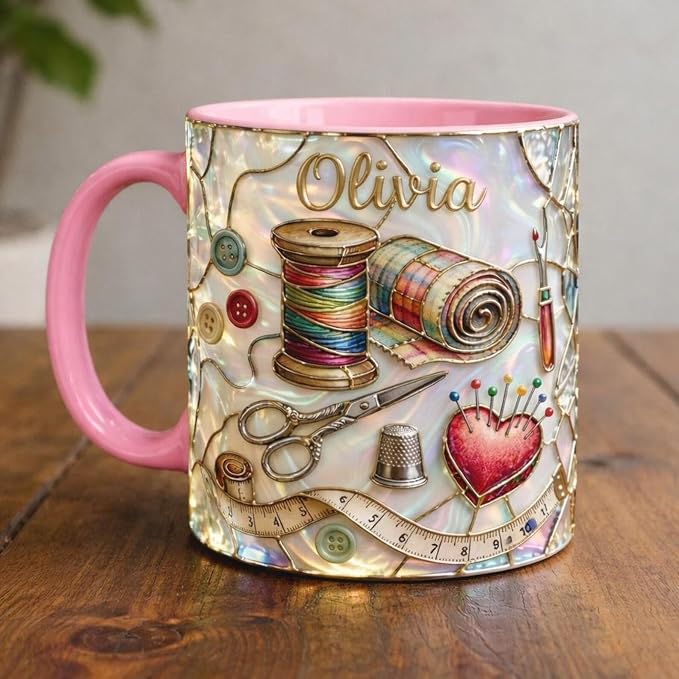 Personalized Sewing Mug with Name, Quilting Lover Coffee Cup, Seamstress Gift - Image 2