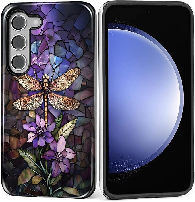 for Samsung Galaxy S23 Plus Case, Stained Glass Dragonfly Pattern Glossy 2 in 1 by Teonvpu