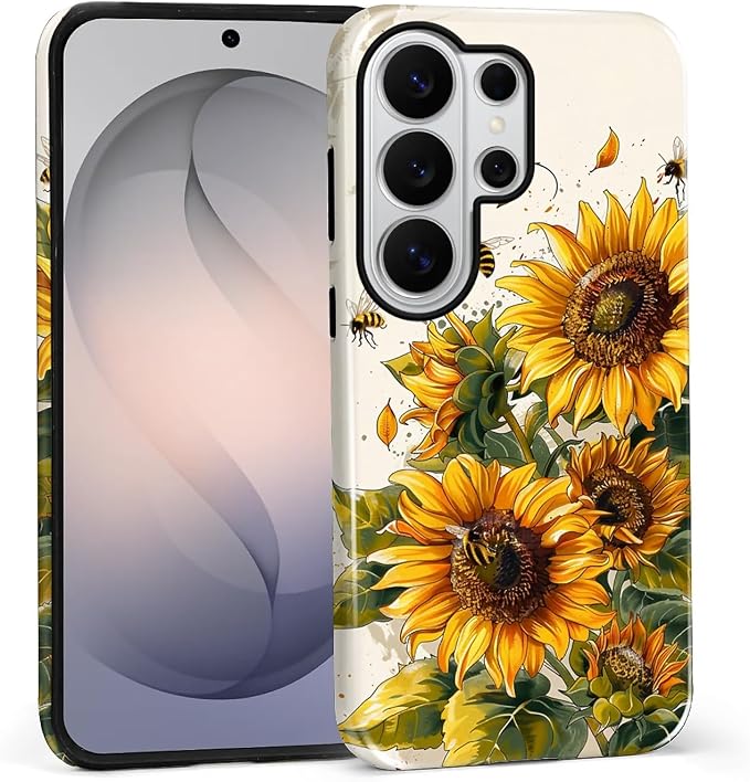 for Samsung Galaxy S26 Ultra Case, Sunflowers Bees Pattern Glossy 2 in 1 by Teonvpu