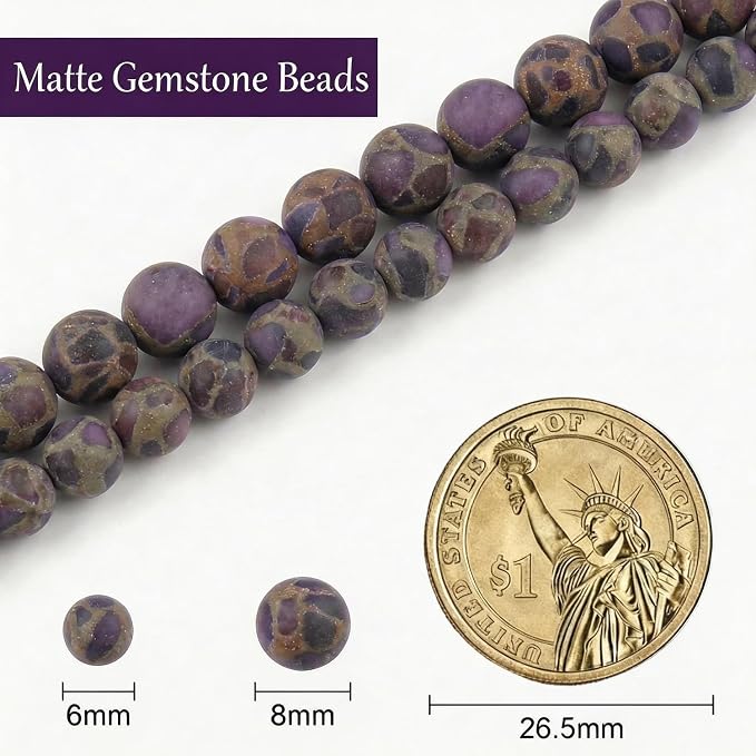 6mm Matte Purple Cloisonne Jasper Bead, 15-Inch Matte Round Loose Stone Beads - Image 3