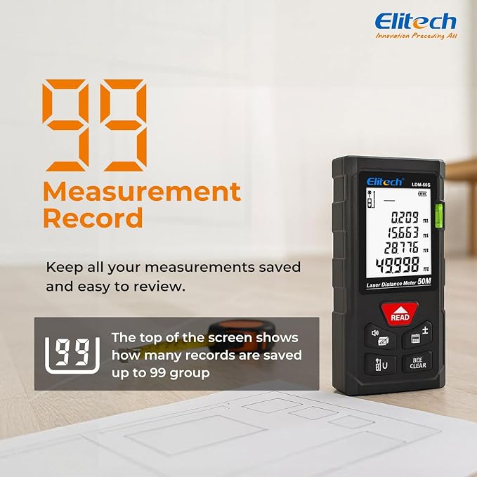 Elitech Laser Tape Measure, 165ft Laser Distance Meter - Image 5