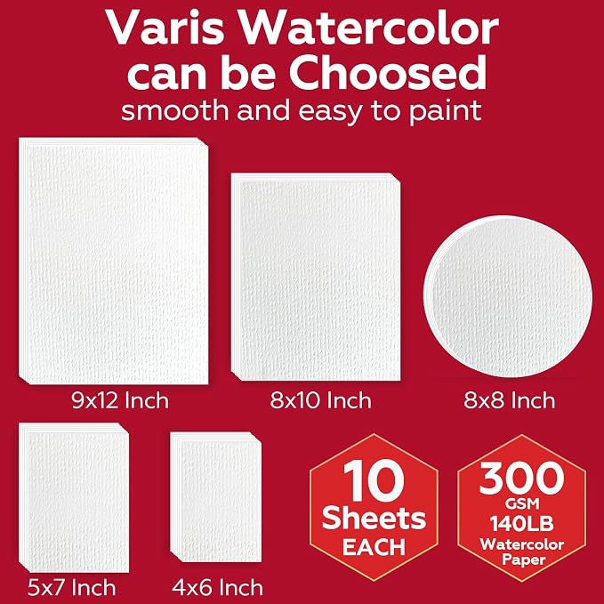50 Sheets Watercolor Paper Bulk, Each 10 Sheets.140 lb/300 GSM Water Color Paper - Image 5