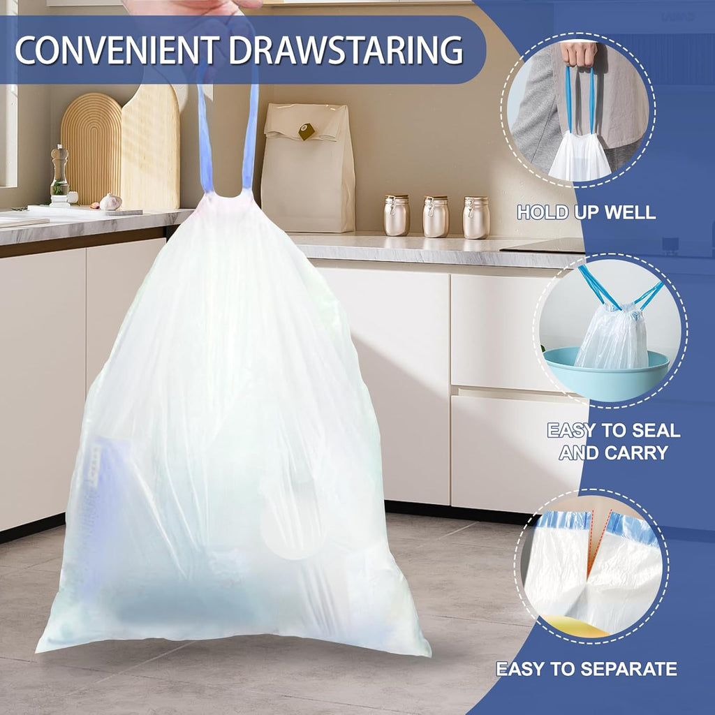 240 Count 6 Gallon Trash Bags Drawstring - Medium Garbage Bags 1.1 Mil,22.5 Liter Strong Plastic Trash Can Liners Unscented,Thick Waste Basket Bags for Home Bathroom Office Kitchen