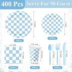Pickmesh 400 Pcs Blue and White Checkered Party Decorations Set Light Blue - Image 3