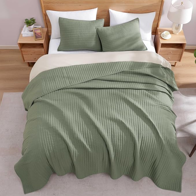 WRENSONGE Twin Size Quilt-3 Pieces Lightweight Bedspreads Sage Green Twin Quilt - Image 5