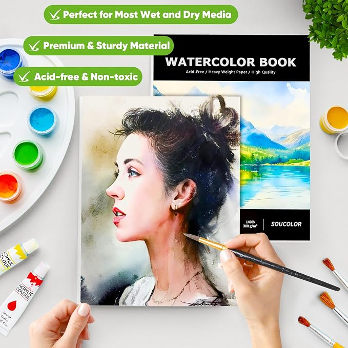 Soucolor Watercolor Paper Pad 9x12 140lb Cold Press 40 Sheets Art Supplies | - Image 3