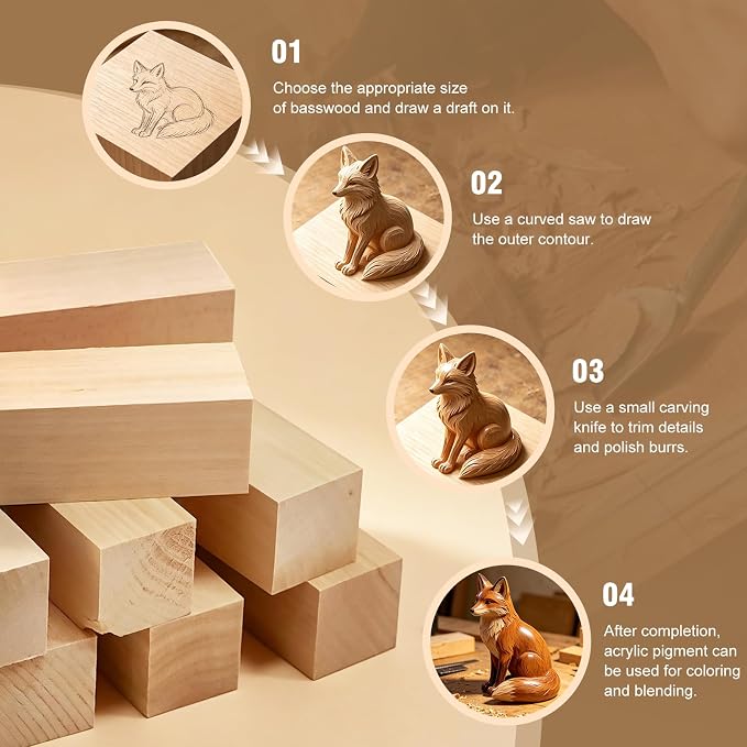 25 PCS Basswood Carving Blocks, 4 Sizes Wood Carving kit, Soft Texture Solid - Image 5