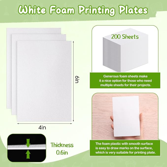 Pangda 200 Pcs White Foam Printing Plates, Foam Sheets Crafts Color Craft Board - Image 2