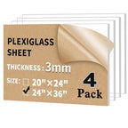 4-Pack 24" x 36" Plexiglass Sheets 1/8 inch Thick | Clear Acrylic Sheets Panel by Unknown