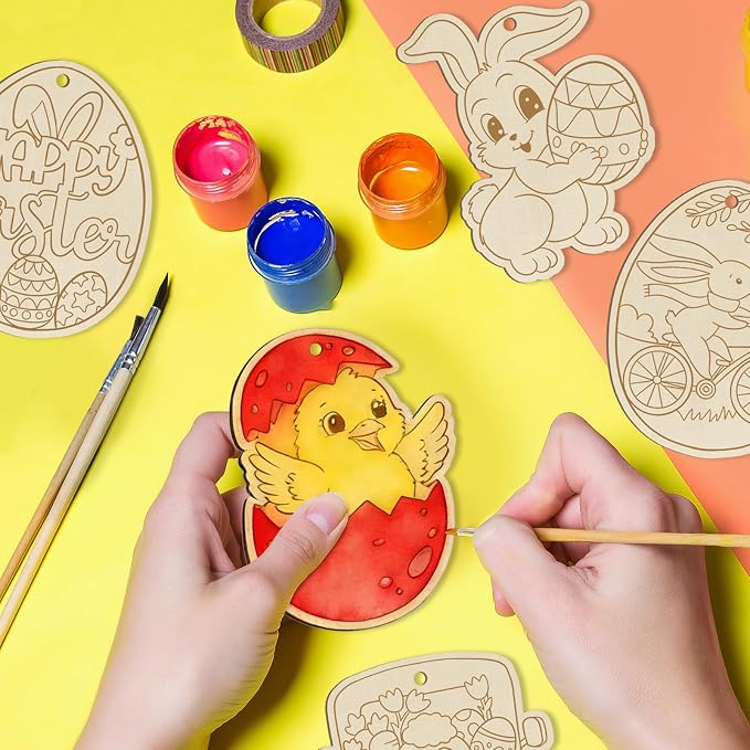 80PCS Wooden Easter Ornaments to Paint, 10 Styles DIY Blank Unfinished Wood Egg - Image 2