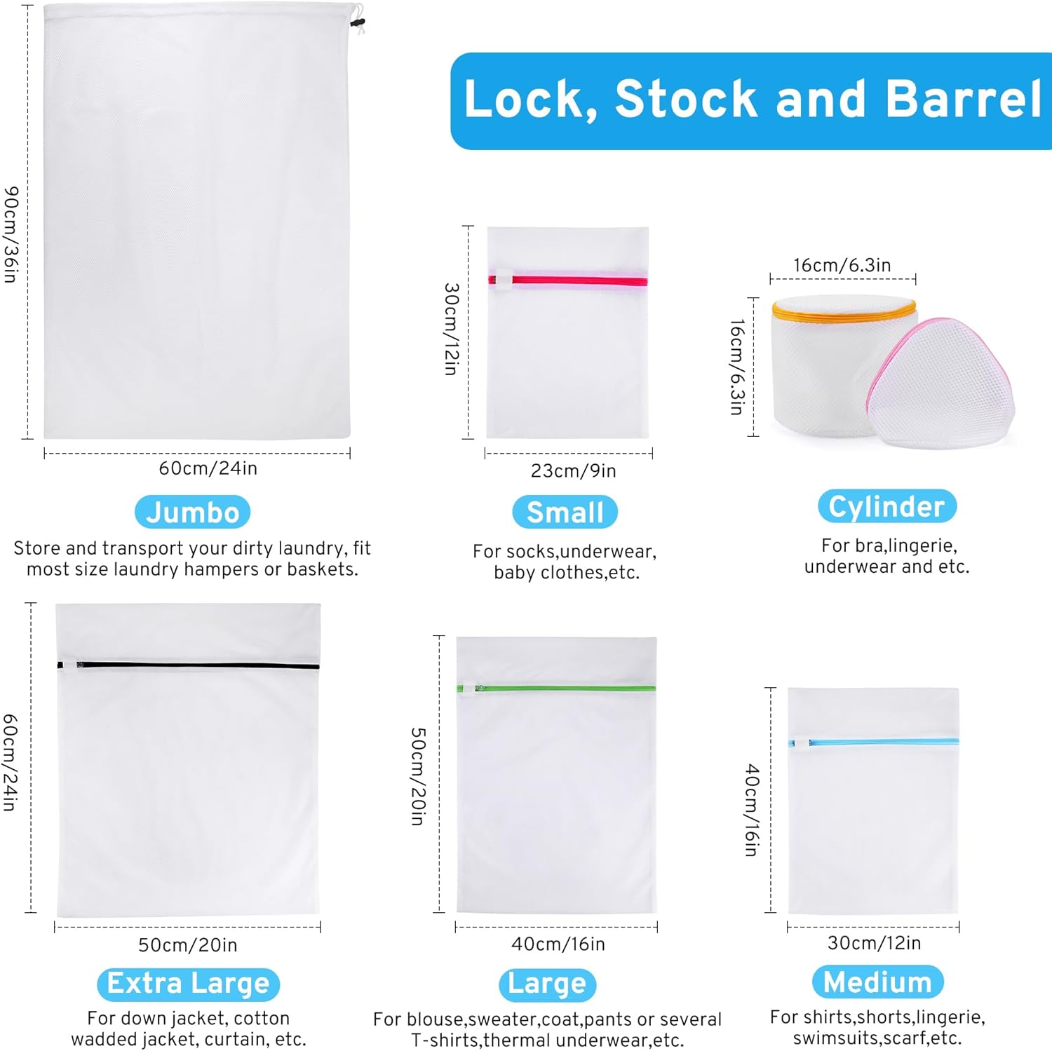 7 Pcs 7 Size Mesh Laundry Bags for Delicates with Premium Zipper, Lingerie Bags for Washing Delicates, Travel Storage Organize Bag, Clothing Washing Bags for Curtain, Blouse, Bra, Hosiery, Underwear