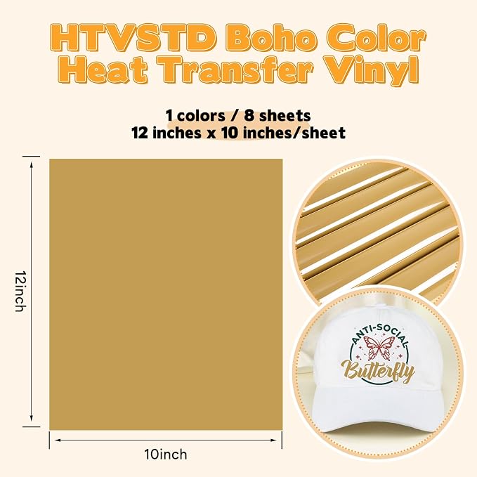 HTVSTD Dark Brown Boho HTV Heat Transfer Vinyl 8pcs 12×10in Iron on Vinyl | - Image 2
